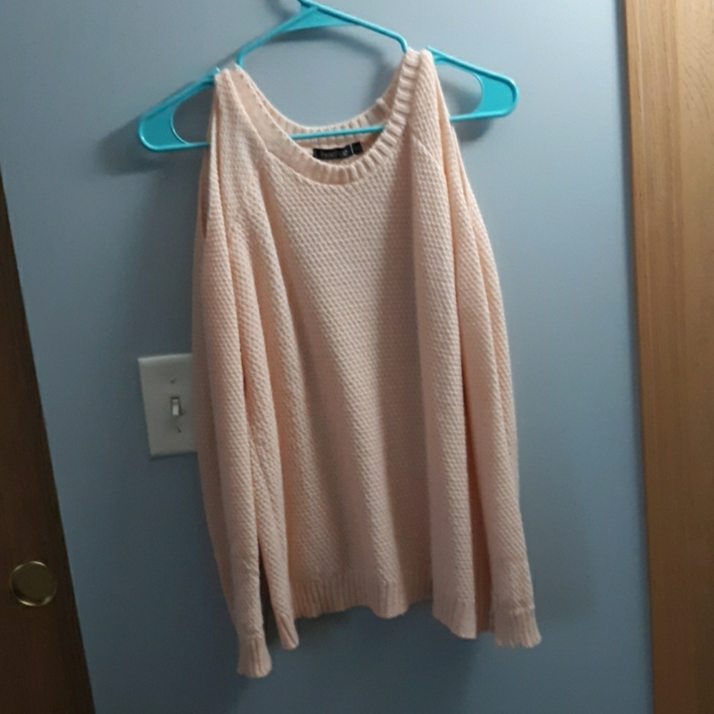 Off the shoulder pink sweater